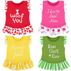 XPUDAC dog dress four-pack model wearing a cheerful flower dress for daily outings.