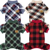 XPUDAC dog pajamas in plaid red and green for festive comfort and versatile wear.