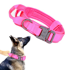 Xqpetlihai pink adjustable military dog collar with durable nylon for training.