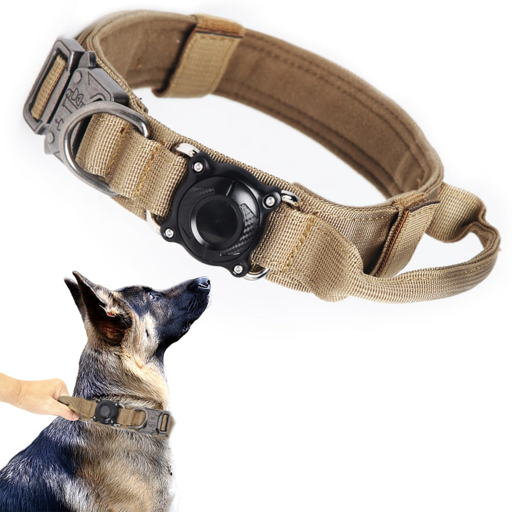 Xqpetlihai upgraded AirTag dog collar, brown, rugged for large dogs.