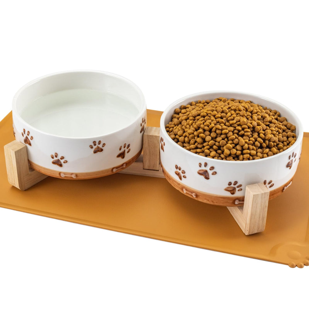 XRBEOU ceramic dog bowls with paw-embossed design for decorative mealtime