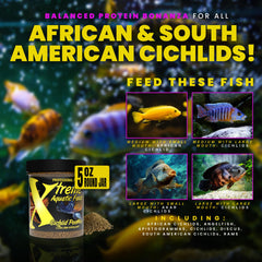 Xtreme Aquatic Foods Peewee Pellets ingredients label highlights no preservatives or hormones.
