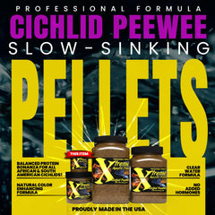 Xtreme Aquatic Foods Peewee Pellets served in a dish, easy to portion for feeding sessions.