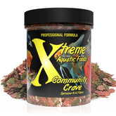 Xtreme Aquatic Foods Community Crave packaging highlights premium flakes for vibrant colors.