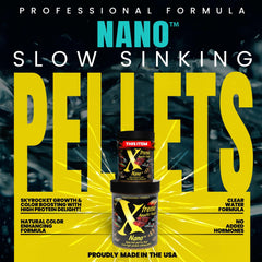 Xtreme Aquatic Foods nano pellets closeup of tiny sinking pellets for small fish.