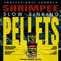 xtreme shrimpee 3mm stick sinking-action shows easy feeding and reduced waste