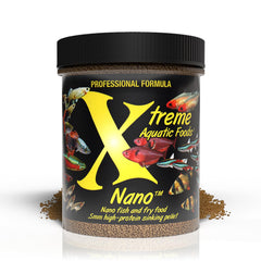 Xtreme Nano pellets bottle shot showing krill-based formula for small fish health and color