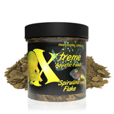 Xtreme Spirulina Flakes bag front highlighting USA farm-grown spirulina for herbivorous fish.