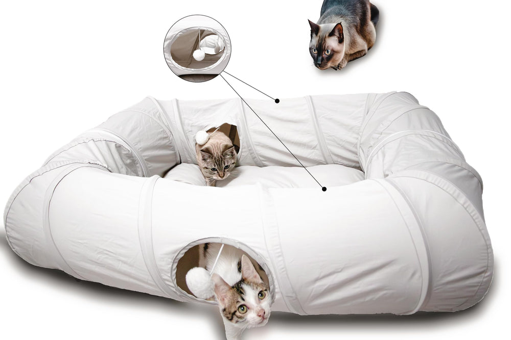 XxingSheep cat tunnel bed with four openings promotes playful entry and exploration