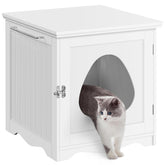 Yaheetech cat litter box enclosure front view showcases a tidy hiding space with a towel bar.