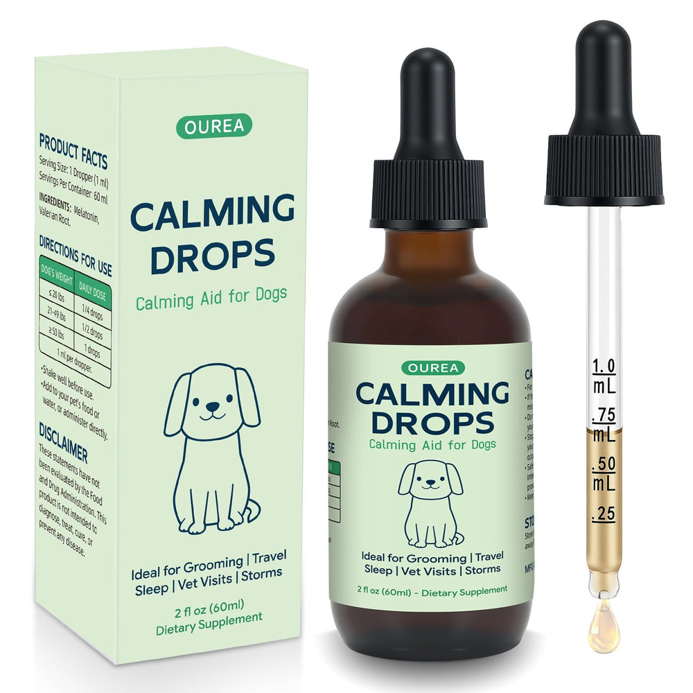 Yakucho Calming Drops bottle being poured to support a calm grooming session