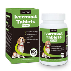 Yakucho lvermect tablets for dogs bottle display; supports gut balance and daily health.