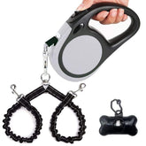 YaLunpc dual retractable leash for two dogs up to 110 lbs each in action.