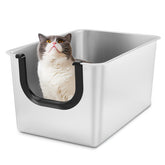 Yangbaga extra large stainless steel litter box front view for spacious pawing