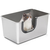 Yangbaga extra-large stainless steel litter box with seamless 12-inch high sides for leak prevention.