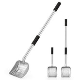 Yangbaga metal cat litter scoop with a long handle for standing scooping.