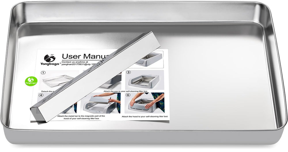 Yangbaga stainless steel reusable litter tray close-up, showing durable metal construction for longevity.