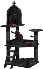 YARUOMY Gothic cat tree coffin bed for large cats, stylish and cozy.