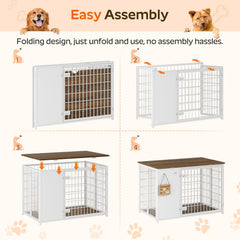YATINEY dog crate with DIY frame and hooks for personalized storage and decor.