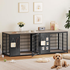 YATINEY DIY frame dog kennel offers handy hooks and personalizable storage for toys and leashes.