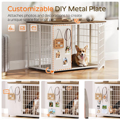 YATINEY wooden dog cage end table blends with living room furniture.
