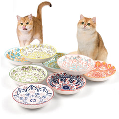 YEAHGO indoor cat bowls in ceramic glaze designed for easy cleaning.