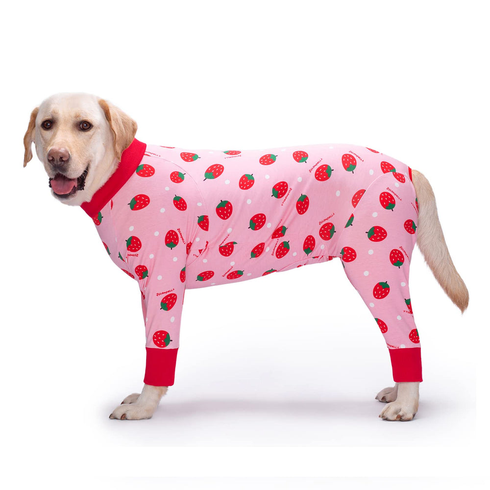 Yeapeeto dog recovery suit strawberry overview showing breathable comfort and cone-free wear