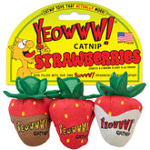 Yeowww! Strawberries catnip toy close-up shows plush texture and engaging scent for play