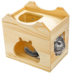 Yesland Wood Chinchilla House front view offers a secure natural shelter for small pets