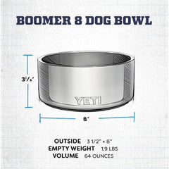 Close-up of 18/8 stainless steel on YETI Boomer 8 bowl.