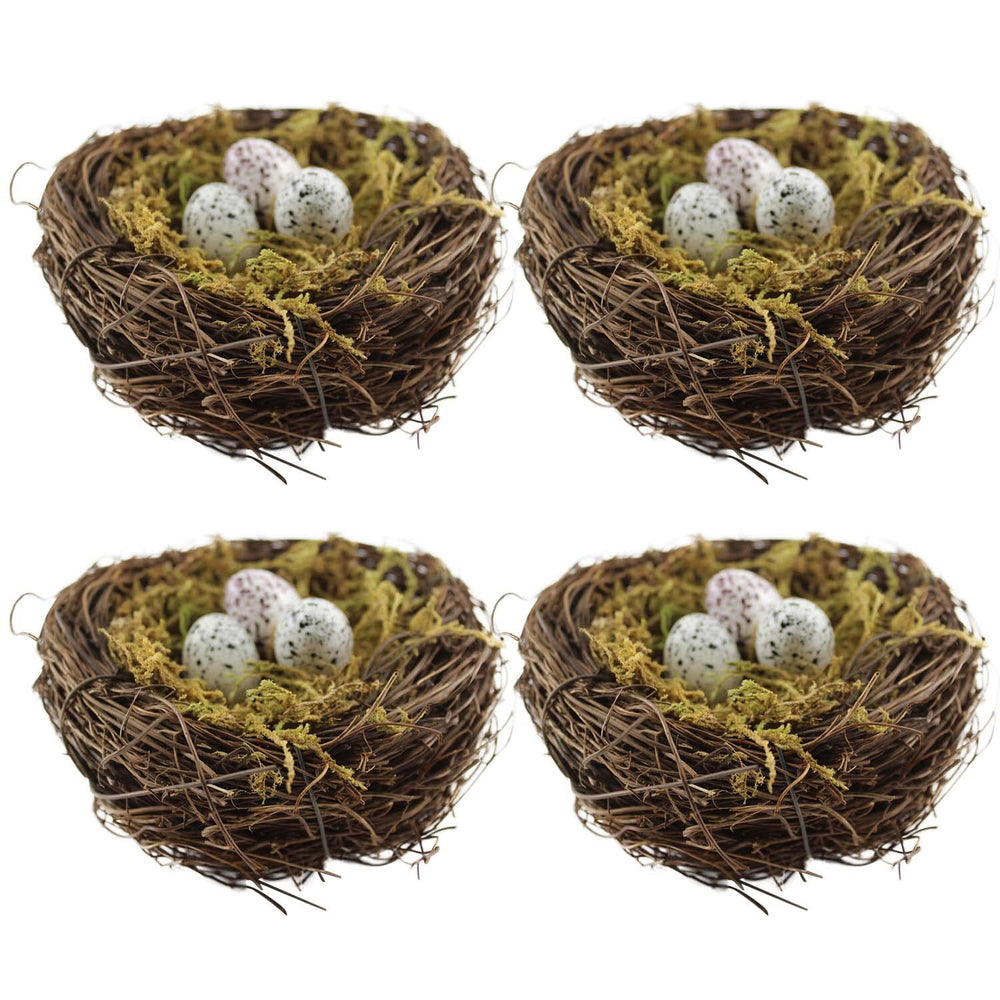 YEUQWJ artificial birds nest close-up, handcrafted rattan, ideal Easter decor.