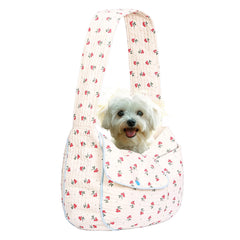 YHSHYZH Flower Pet Sling Carrier close up shows breathable cotton and floral print for comfortable wear
