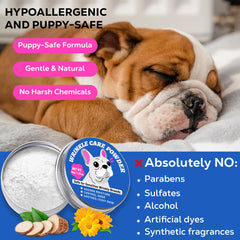 Calendula-infused formula soothing bulldog skin in folds and tail pockets.