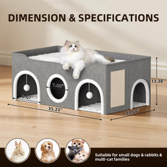 YIJIETON multi-pet friendly cat house accommodates several fur babies with separate lounging zones