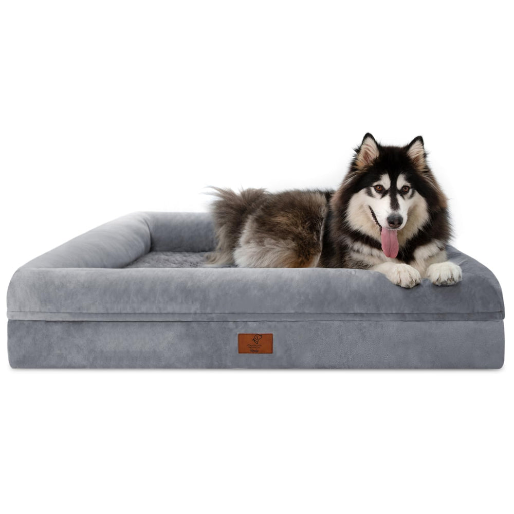 Yiruka XL orthopedic dog bed top view with waterproof cover, ideal for large dogs and easy cleaning
