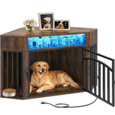 YITAHOME corner dog crate with LED lighting and bowl for cozy meals