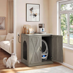 YITAHOME litter box enclosure with power outlets for convenient device charging.