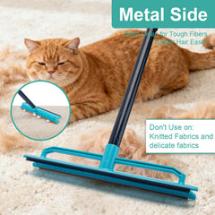 Copper-bristle metal side deep cleans rough carpet fibers with Ylebs rake