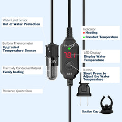 External controller keeps hands dry while adjusting tank heat.