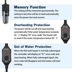 Overheat protection stops heating when water gets too warm.