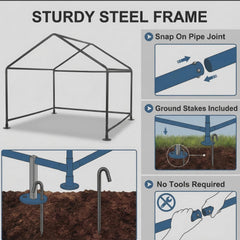 Yokaniwa outdoor shelter with ground stakes keeps pets secure outdoors.