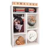 Yongvelin pet memorial shadow box front view with keepsakes ready to display