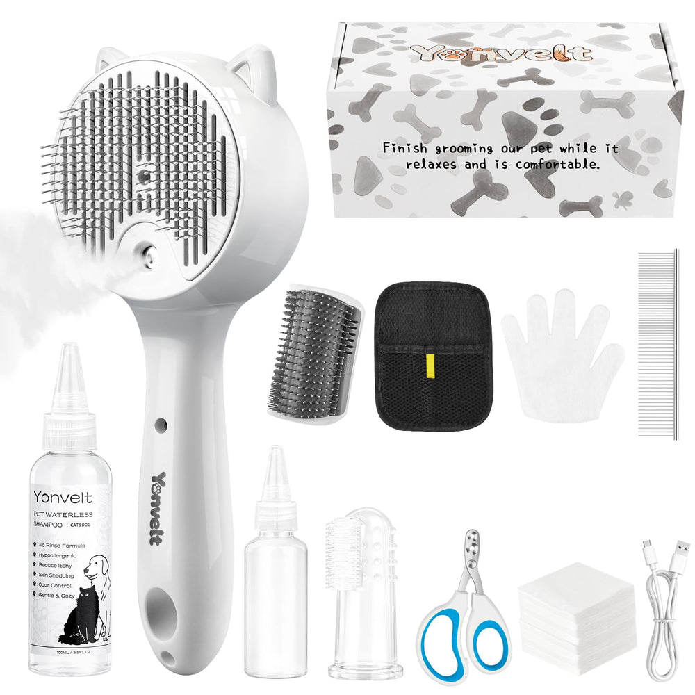 Yonvelt mist spray brush kit packaging for all-in-one pet grooming.