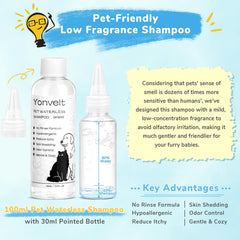 Yonvelt 100ml waterless shampoo bottle for gentle no-rinse cleansing.