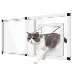 Yoochee sliding cat door window view with clear glass supports outdoor visibility for cats.