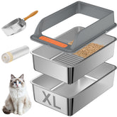 Yoochee stainless steel sifting litter box with lid for easy odor control.
