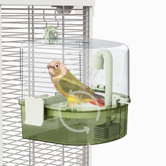YOOSO WING automatic bird bath for cages with clear water view for easy monitoring.
