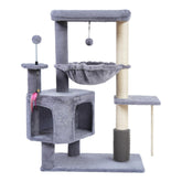 YOUPETSER cat tree condo hammock offers a cozy hideaway for naps.