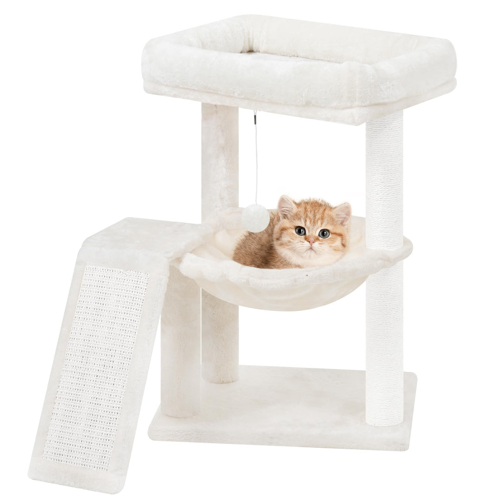 YOUPETSER cat tree main view with beige finish showing scratching post