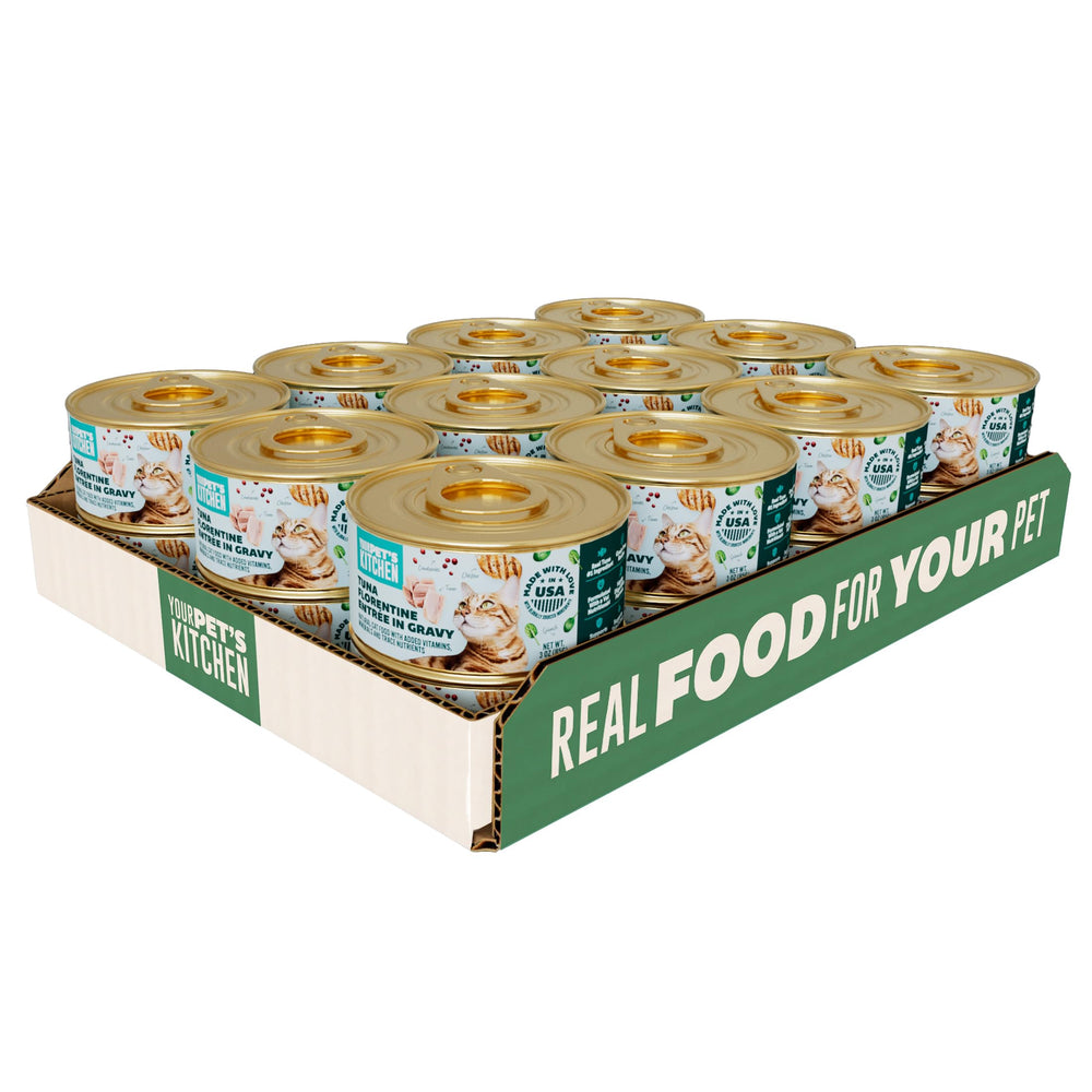 Your Pet's Kitchen Tuna Florentine Entree in Gravy can entices with real tuna flavor